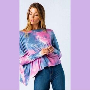 NWT Boutique Tie Dye Wide Neck Top